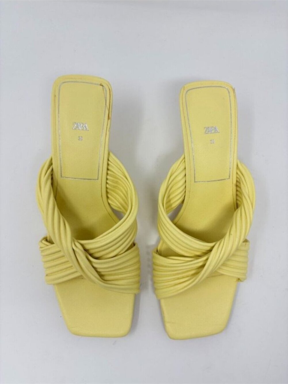 Zara Pleated Strap Heeled Sandals Heel Light Yellow Size 38/7 - Picture 9 of 13